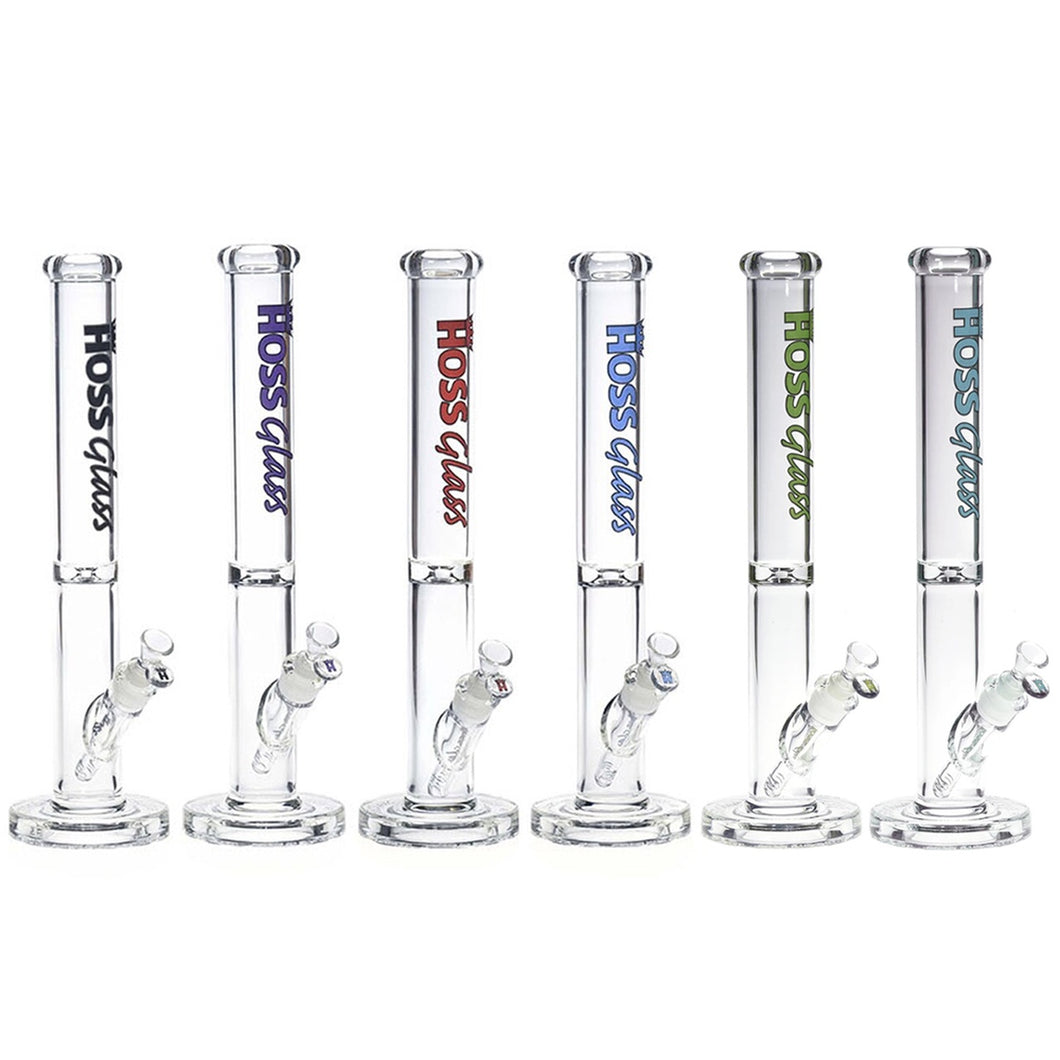 HOSS GLASS 14 INCH STRAIGHT TUBE WITH SUPER THICK EMBOSSED BASE, COLORED LOGO AND CARRY CASE