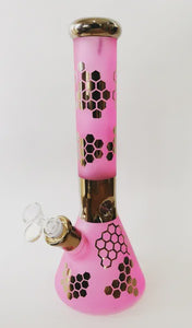 GG209 - 14" BEAKER WITH GOLDEN HONEYCOMB DESIGNS AND ACCENTS 7MM THICK